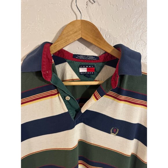 Tommy Hilfiger Vintage Y2K Striped Rugby Short Sleeved Collared Polo Shirt - Picture 6 of 9